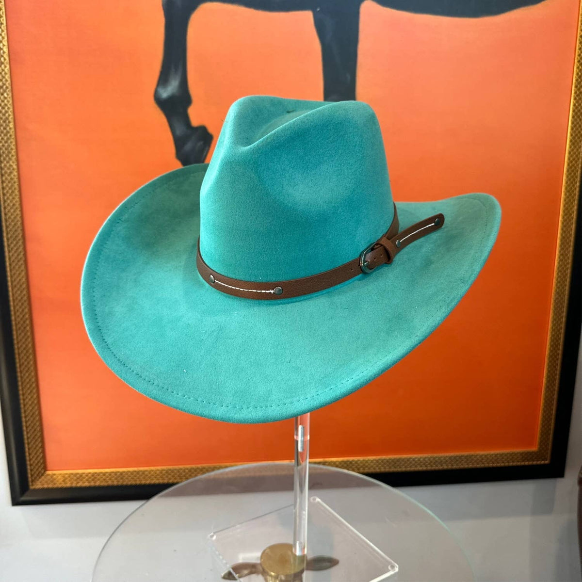 Vegan Suede Cowboy hat stiff Brim W/ Leather  Belt