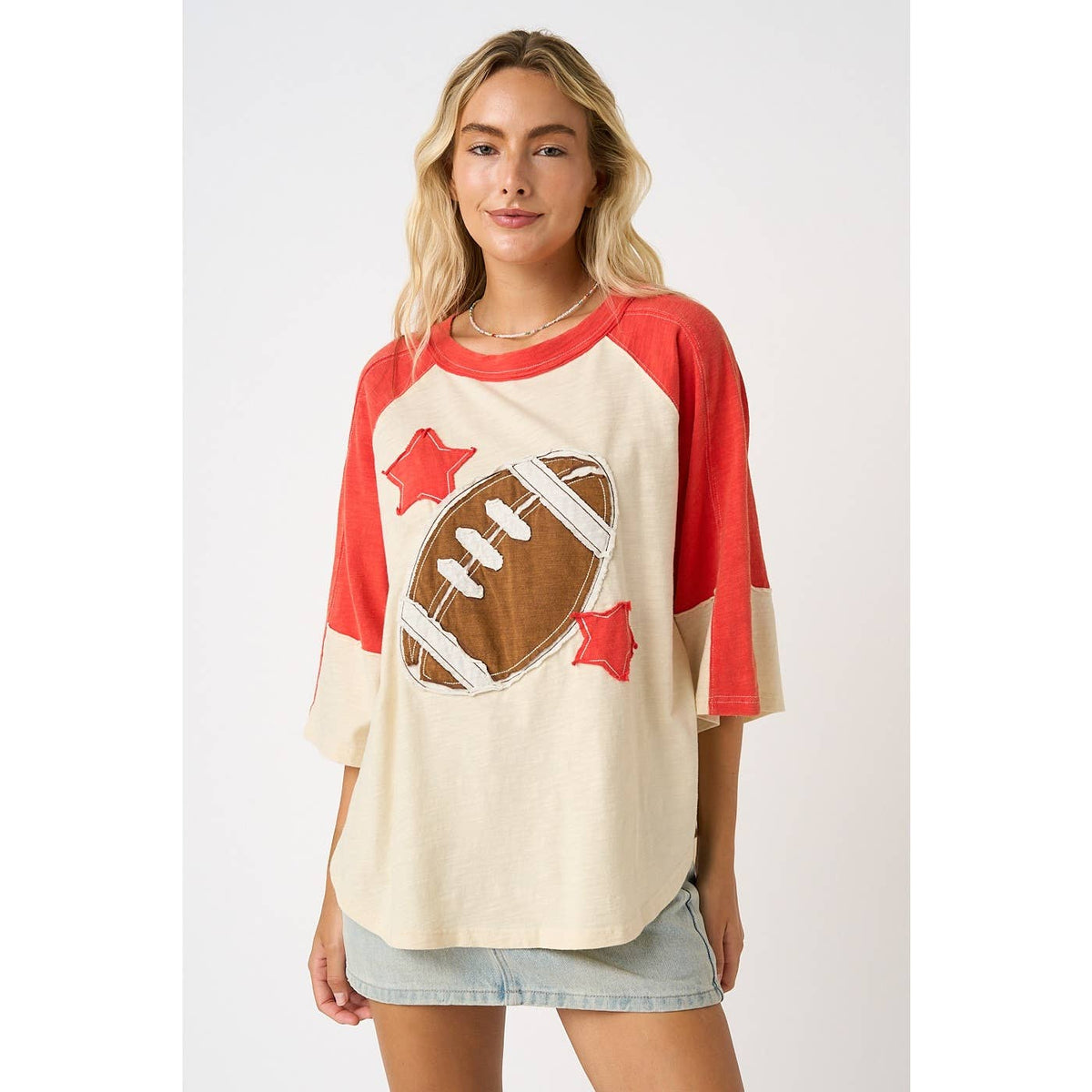 Football Patch Mineral Washed Color Block Top