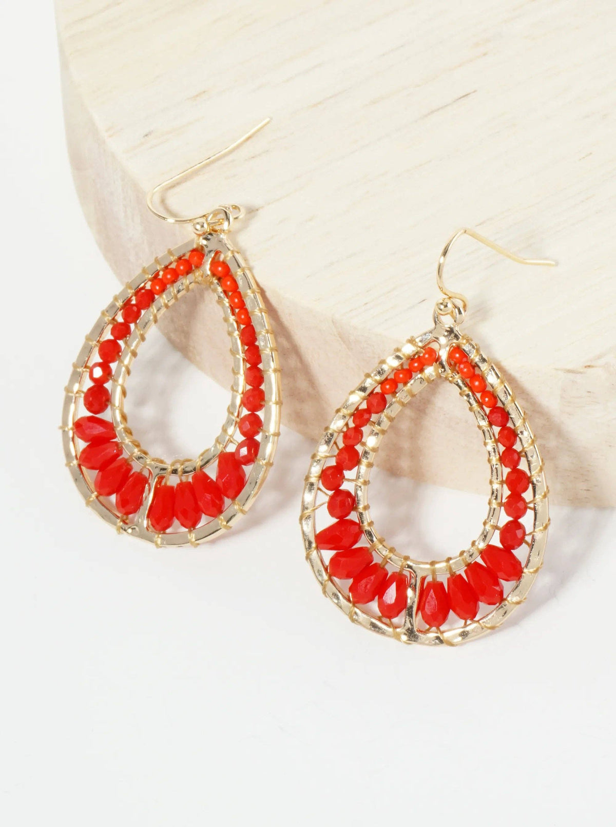 Teal Glass Bead Open Teardrop Earrings
