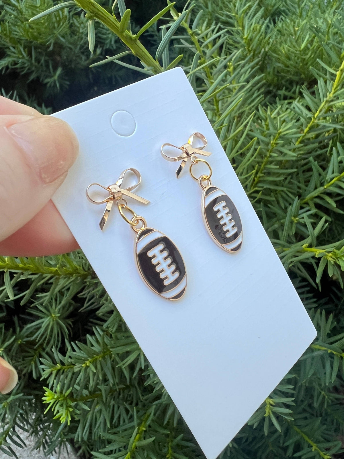 Bow Football Earrings Enamel Game Day