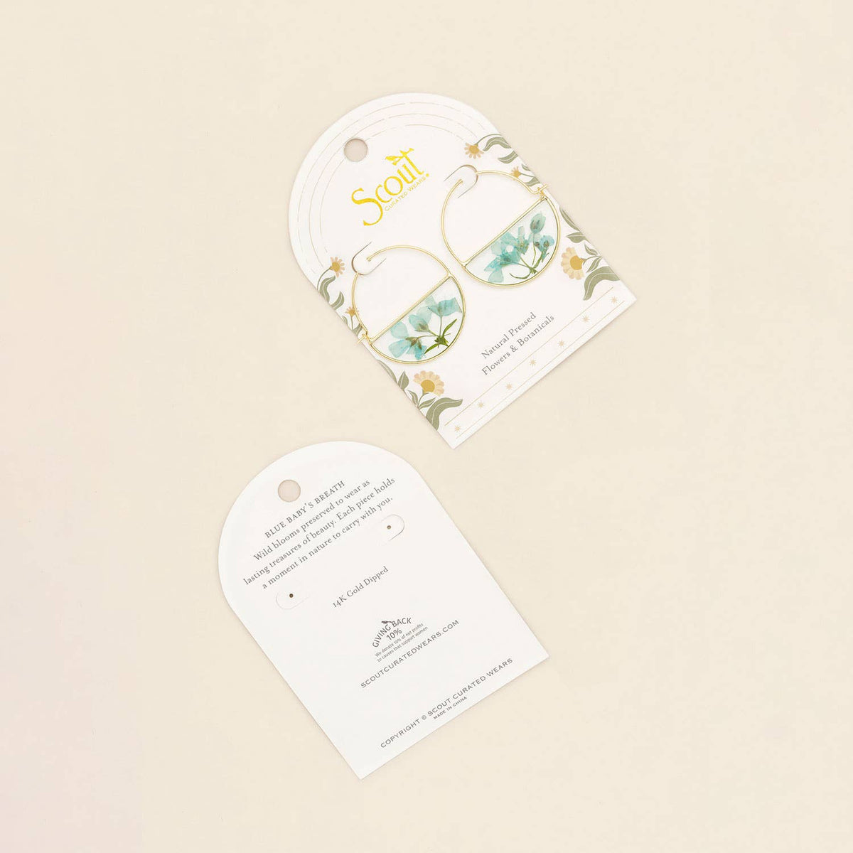 Pressed Flower Hoop Earring - Blue Baby's Breath/Gold