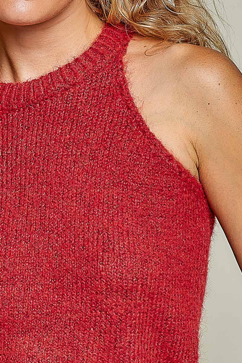 Red Wine Ribbed Knit Cardigan & Top Set