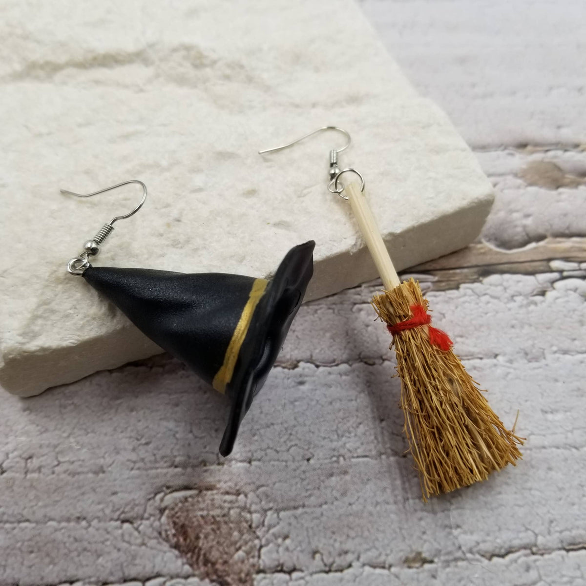 Witch Hat & Broom Halloween Earrings