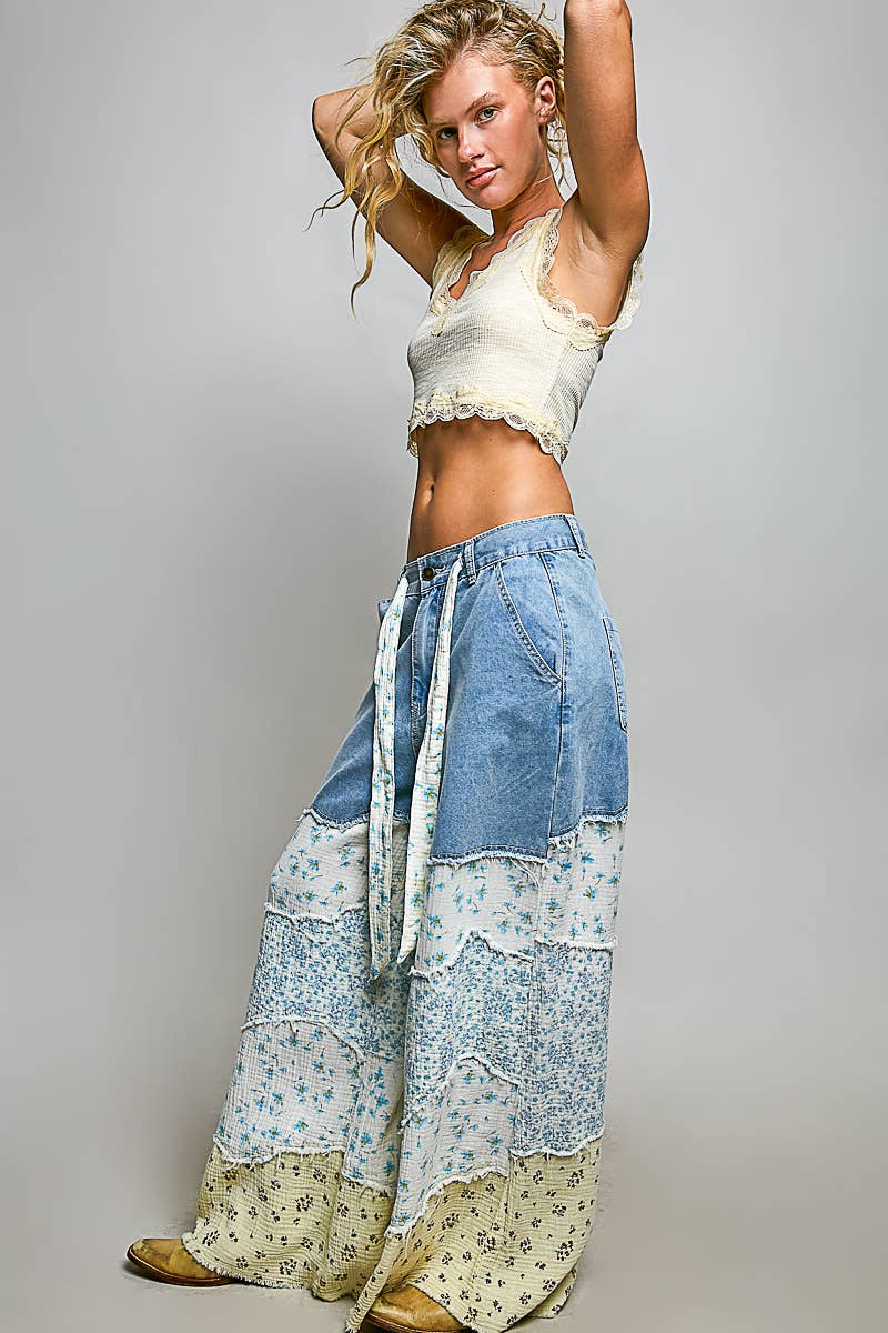 Asymmetrical Patchwork Twill Pants