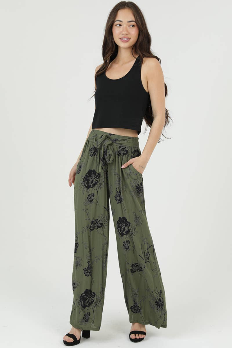 Tie Waist Wide Leg Pants