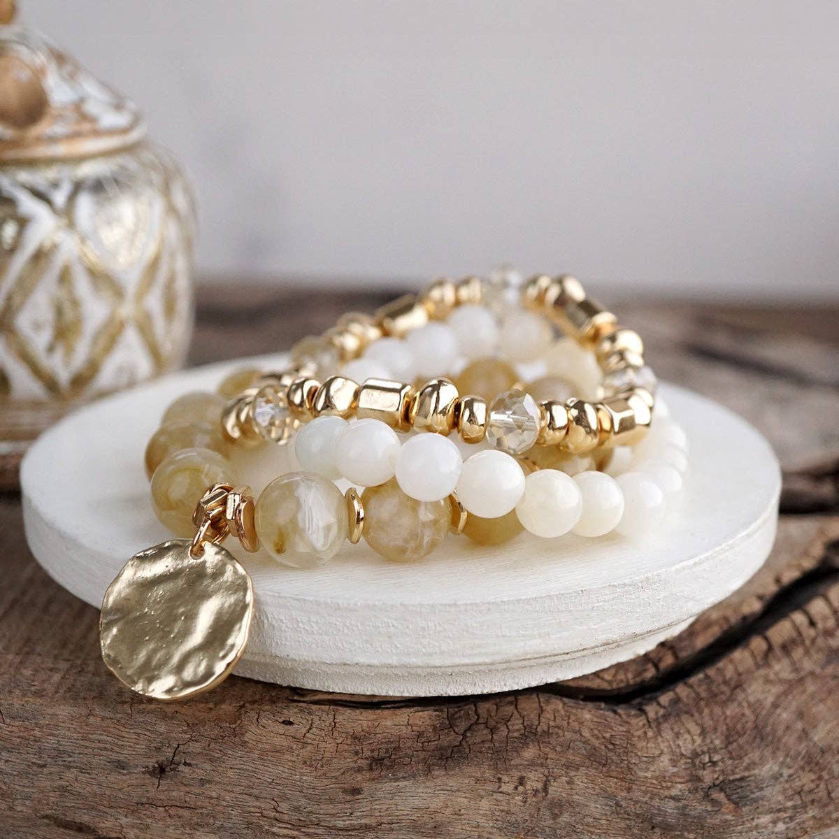 Stretchy Beaded Summer Bracelets - Gilded Sorbet Stack – Set of 3