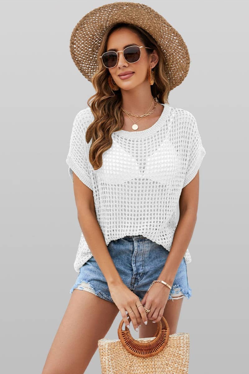 Beach Sexy Knit Cut-Out Bat Sleeve Top
