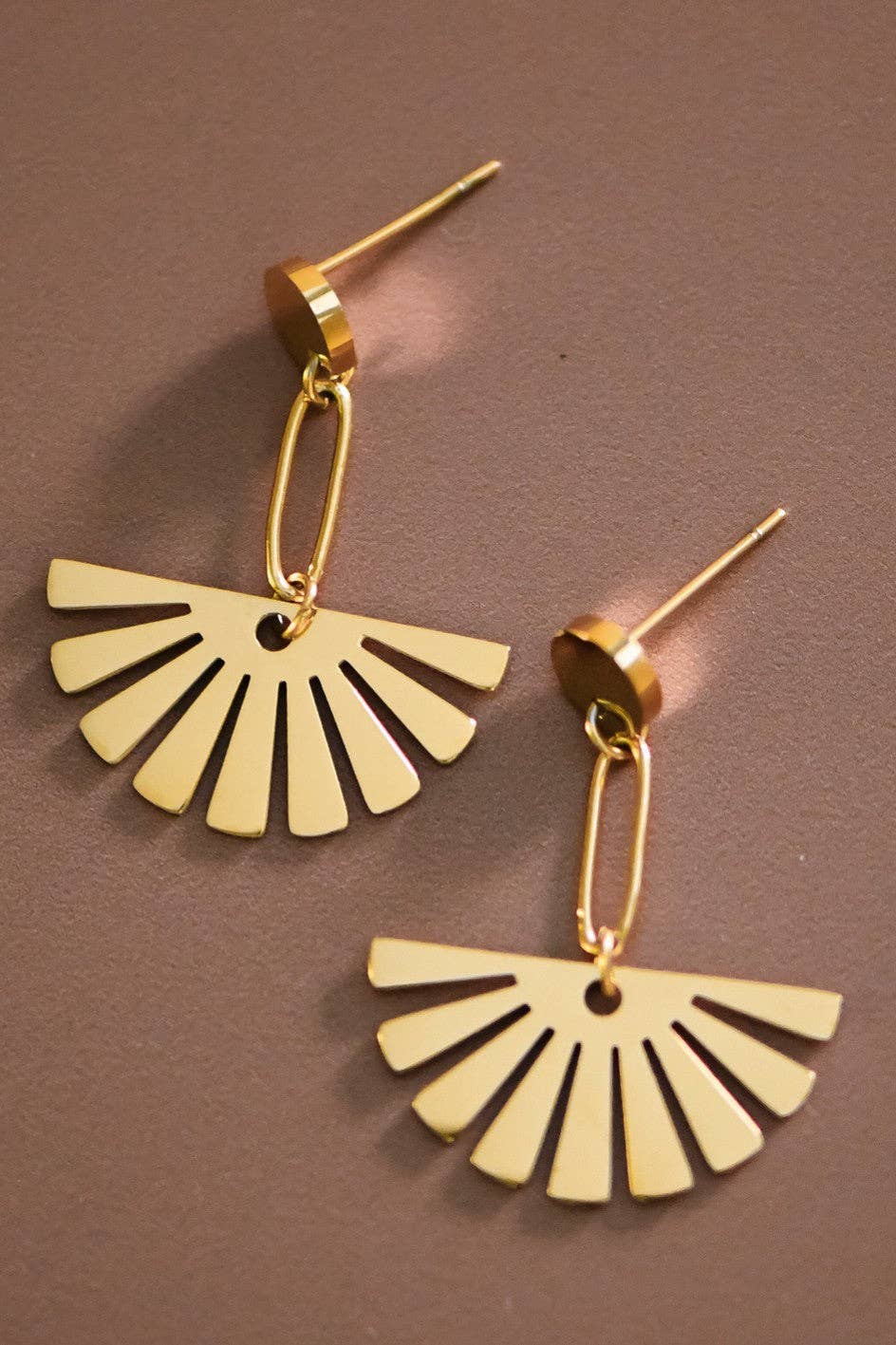 18K Gold PVD Plated Waterproof Stainless Steel Drop Earrings - 7527