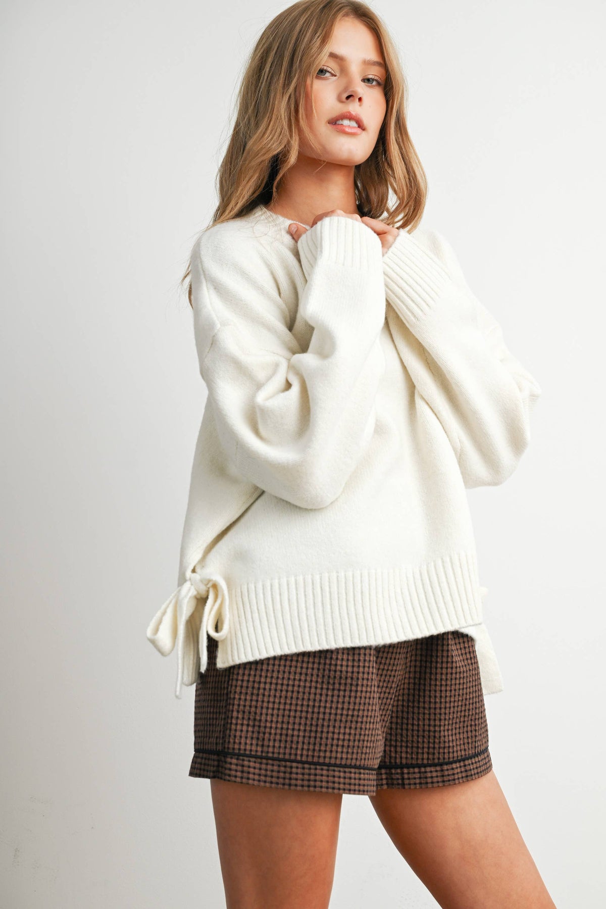 Tie Split-Hem Crewneck Long Sleeve Top - BMW7900