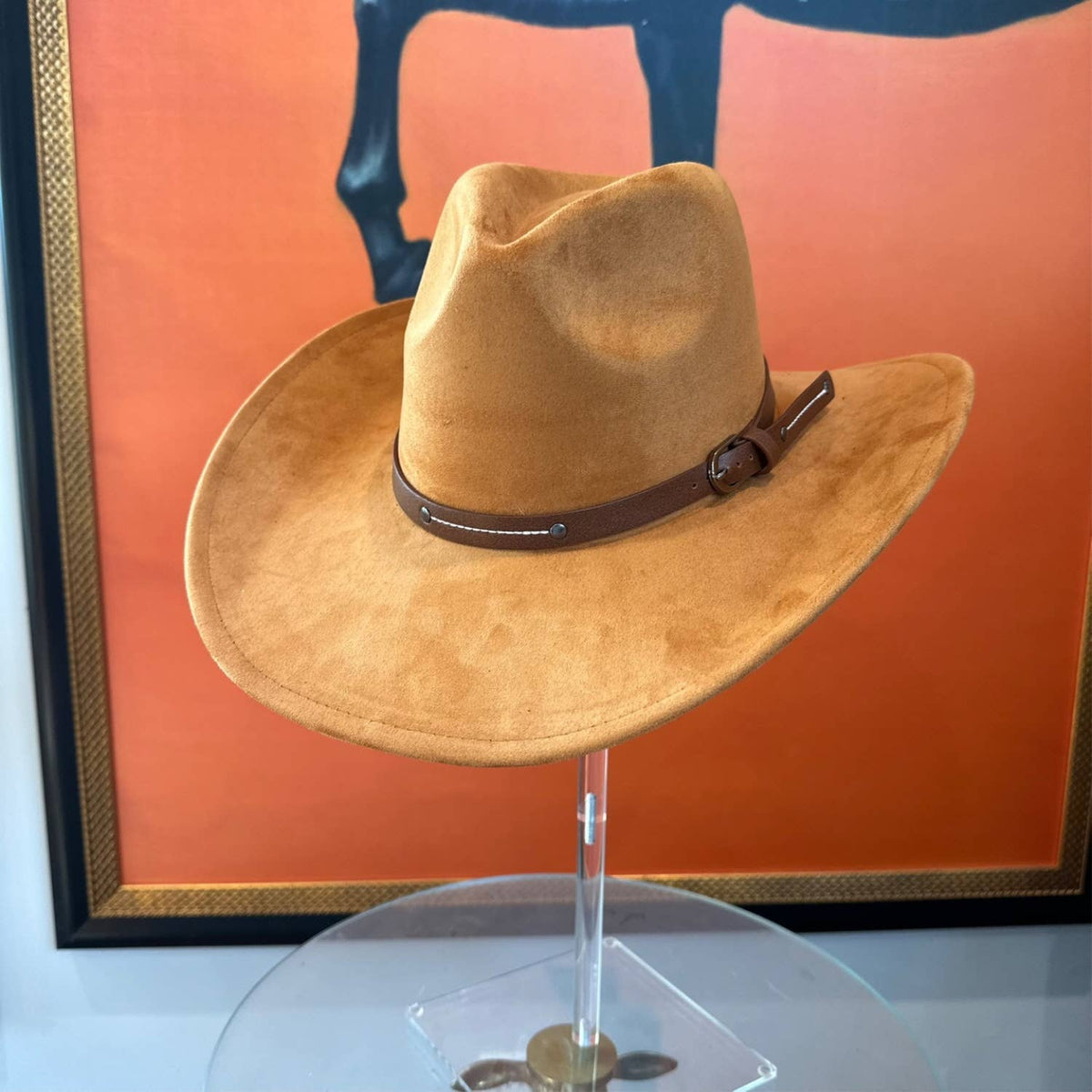 Vegan Suede Cowboy hat stiff Brim W/ Leather  Belt