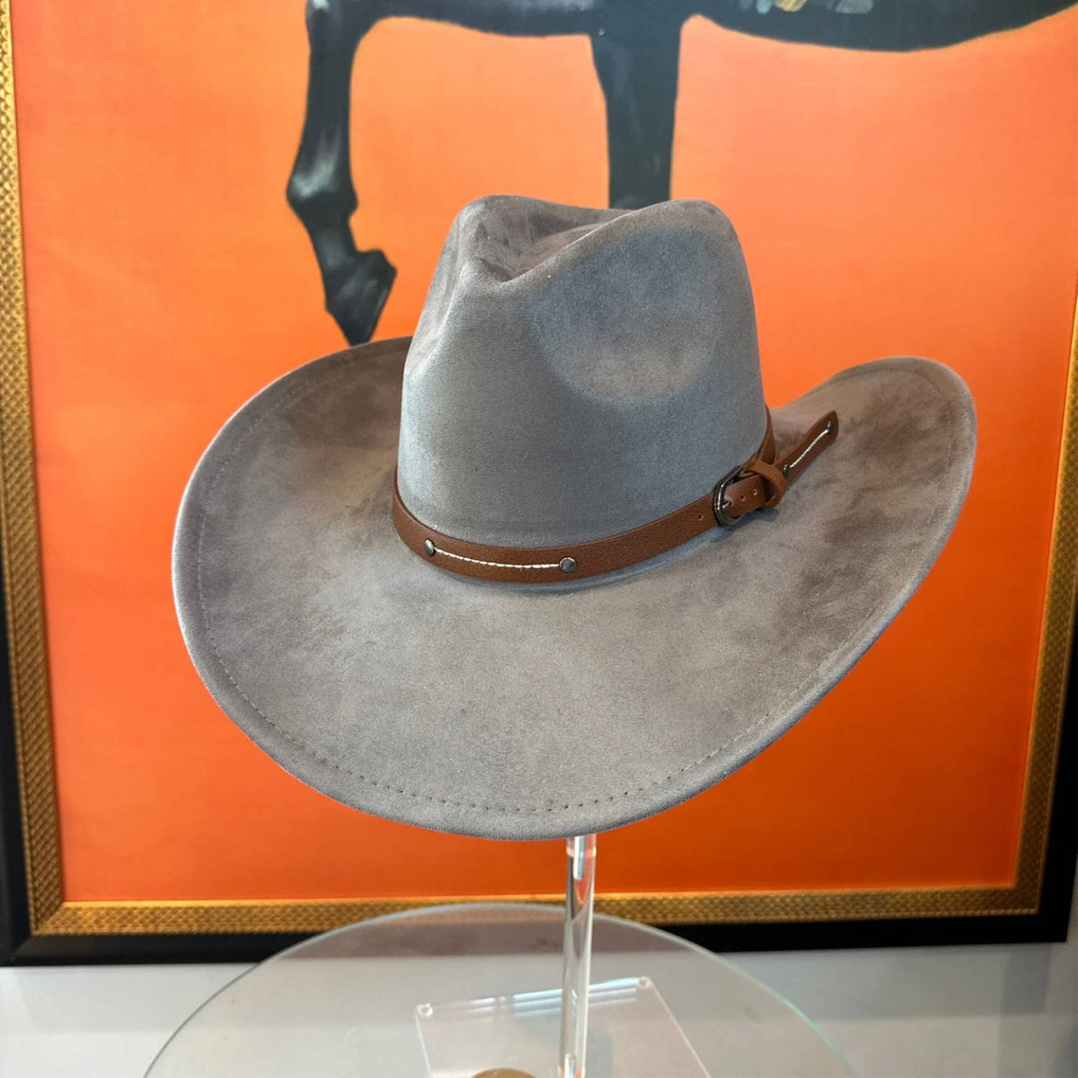 Vegan Suede Cowboy hat stiff Brim W/ Leather  Belt