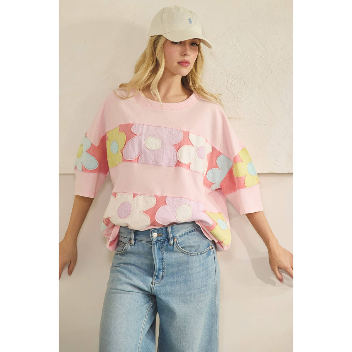 PASTEL FLORAL PATCHWORK OVERSIZED TEE (ST7836)