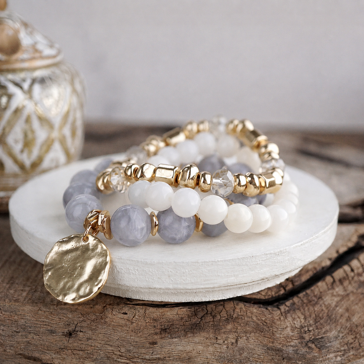 Stretchy Beaded Summer Bracelets - Gilded Sorbet Stack – Set of 3