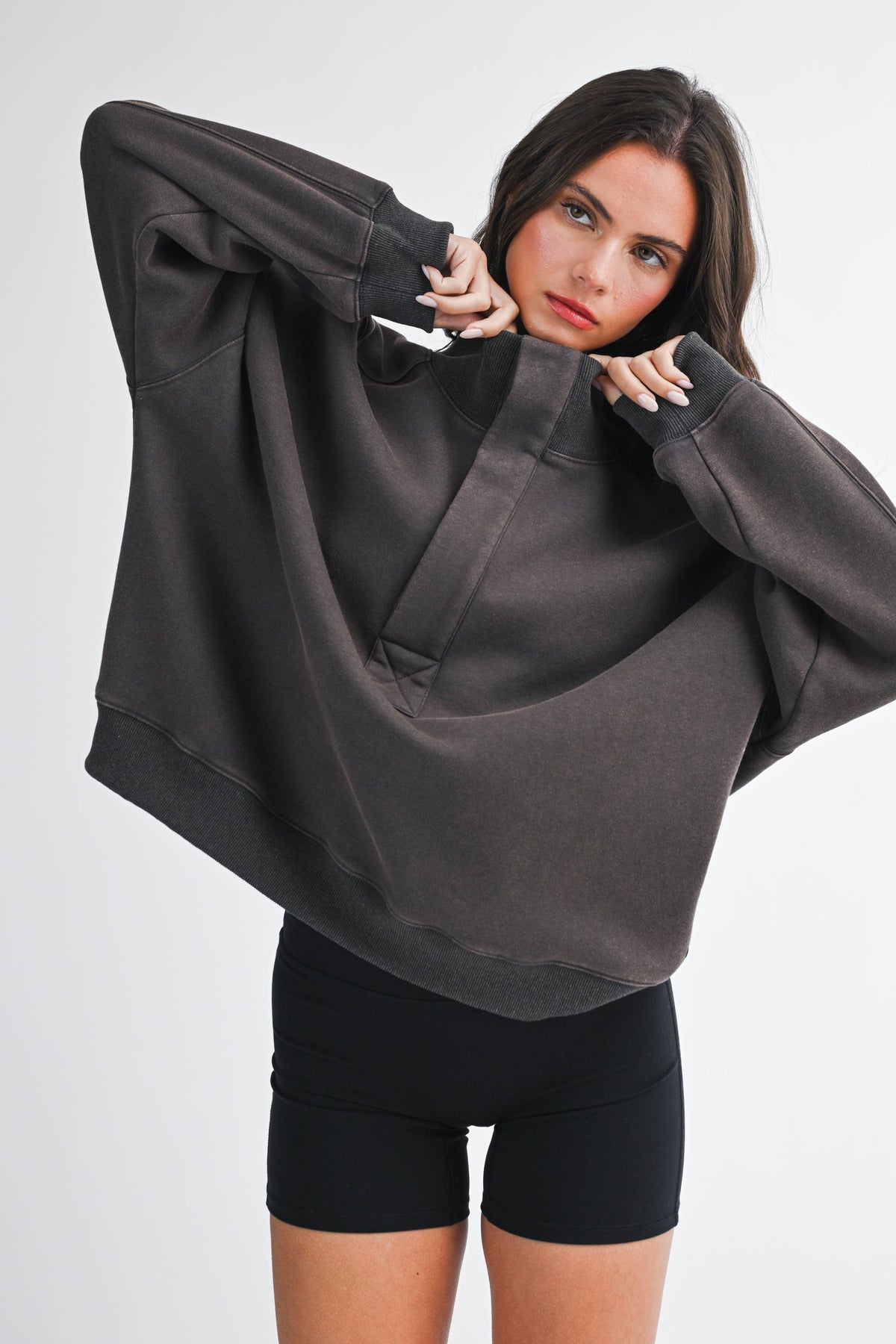 Oversized Snap Neck Pullover Sweatshirt