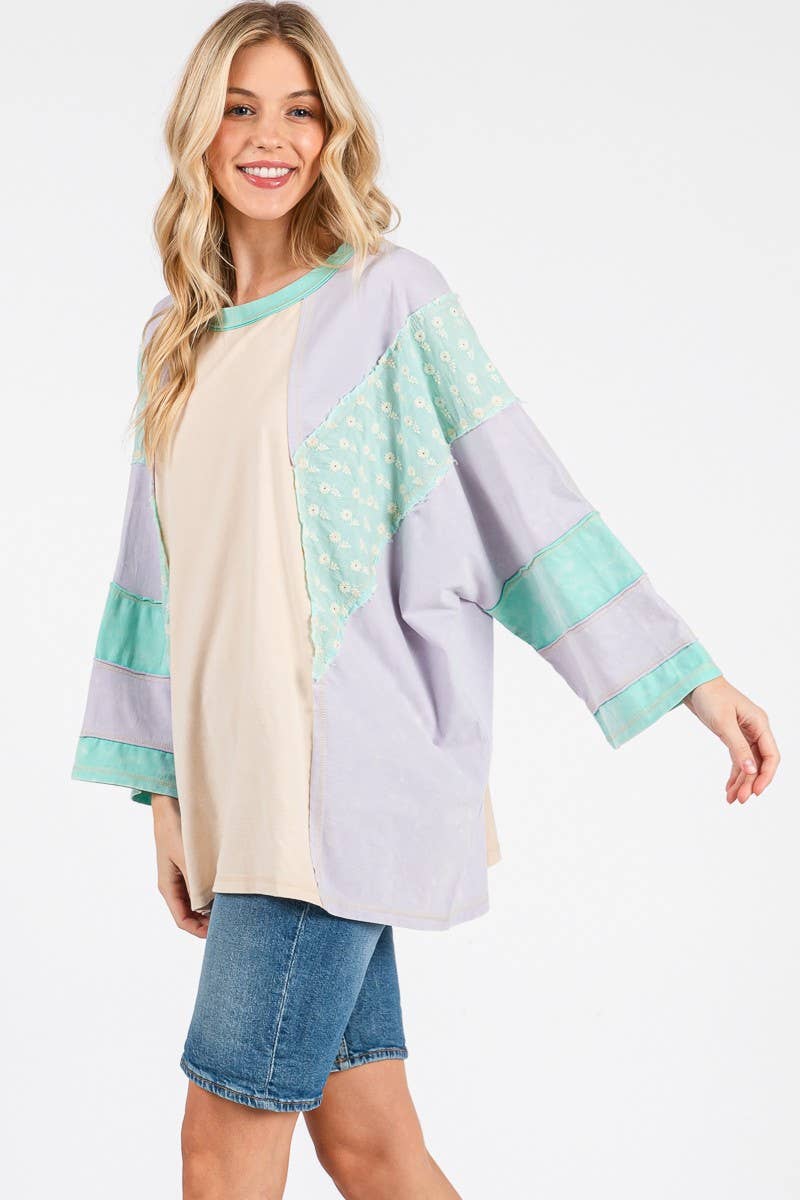 Mineral Washed Floral Patch Oversized Top