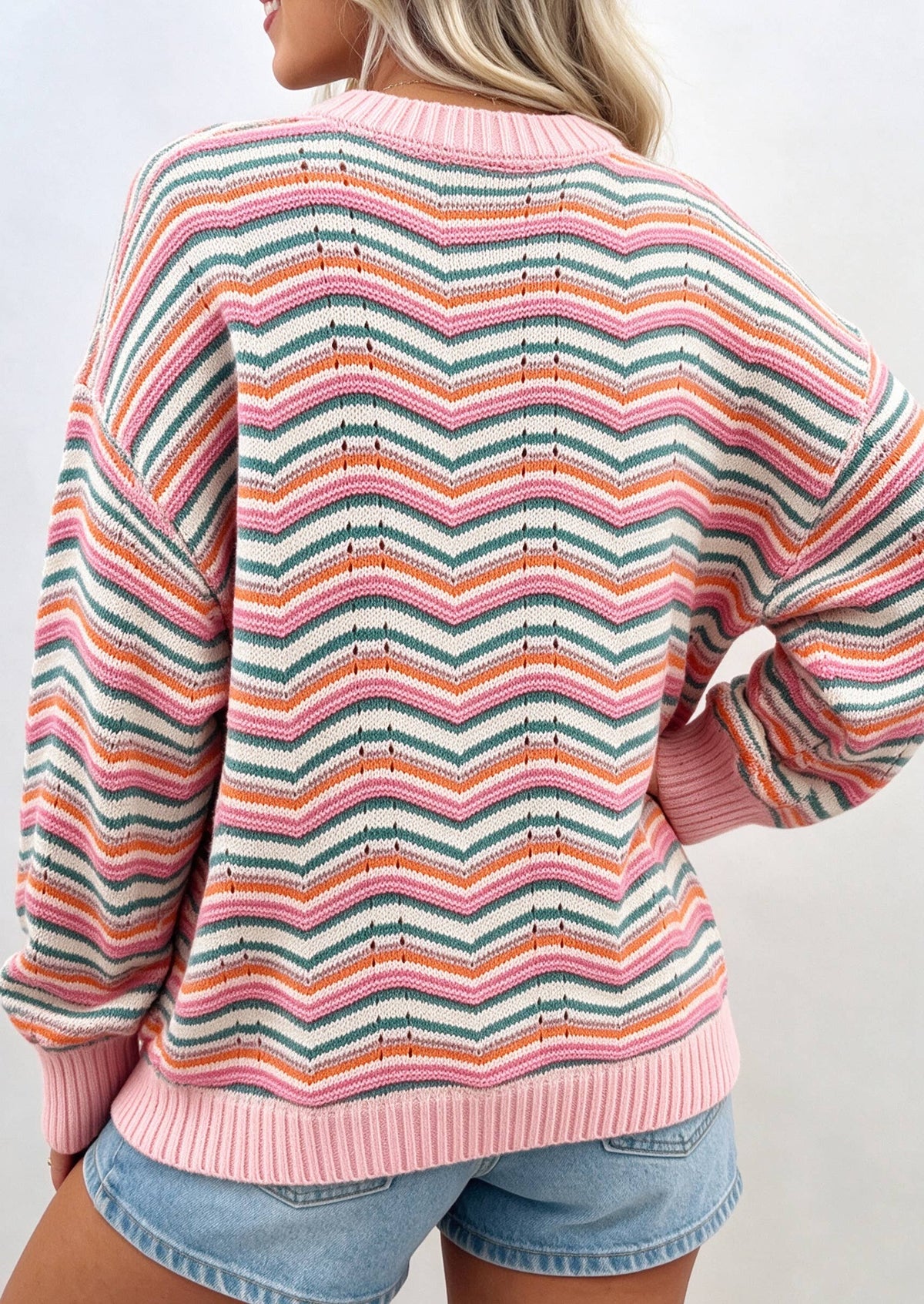 Striped Round Neck Colorblock Sweater