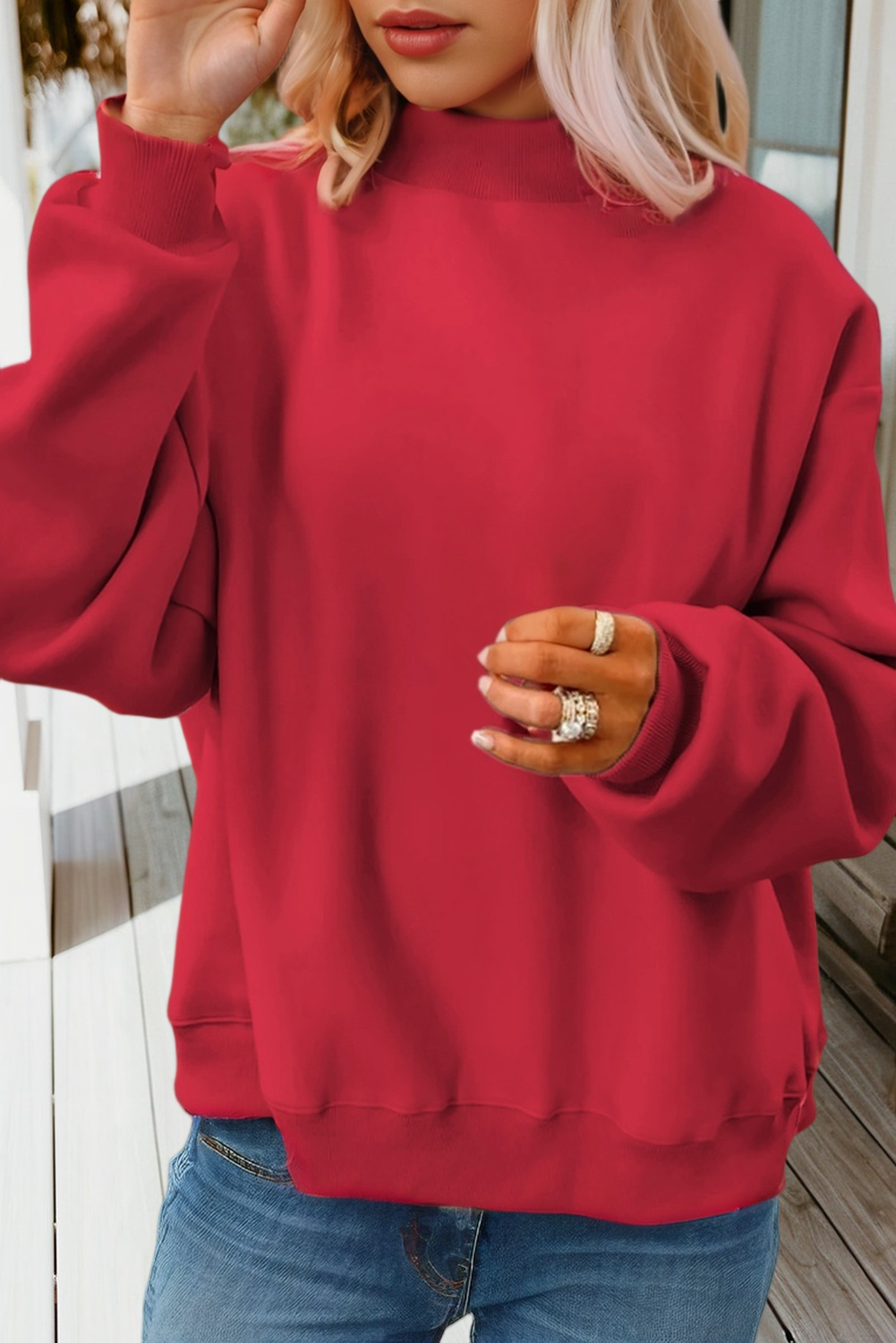 Reversible Mock Neck Drop Shoulder Sweatshirt