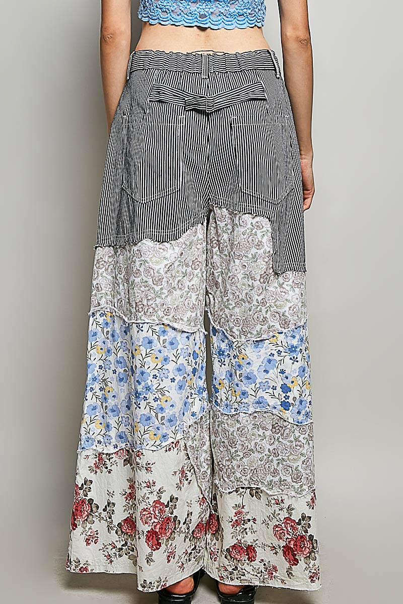 Asymmetrical Patchwork Twill Pants