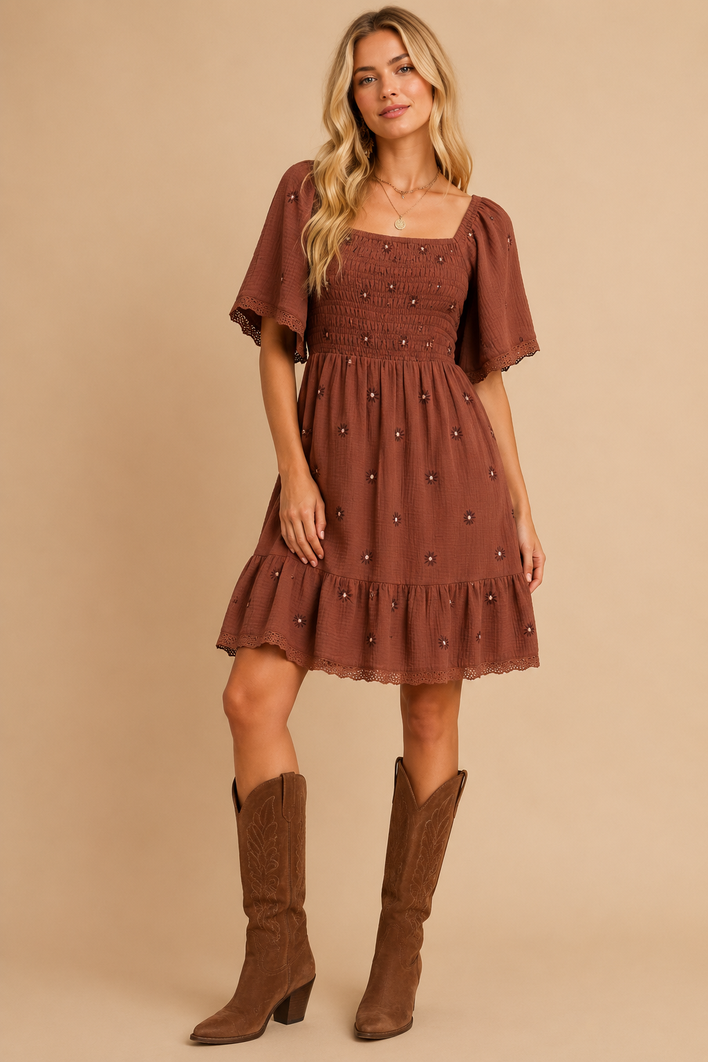 Gauze Floral Embroidered Dress