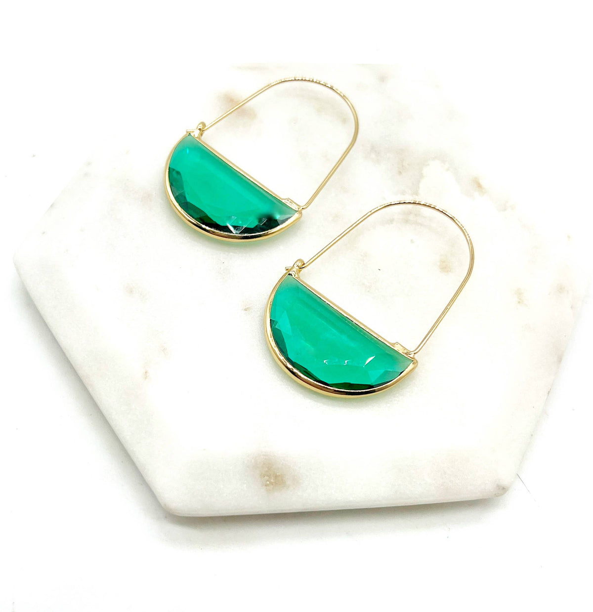Emerald Green Gem Hoop Earrings