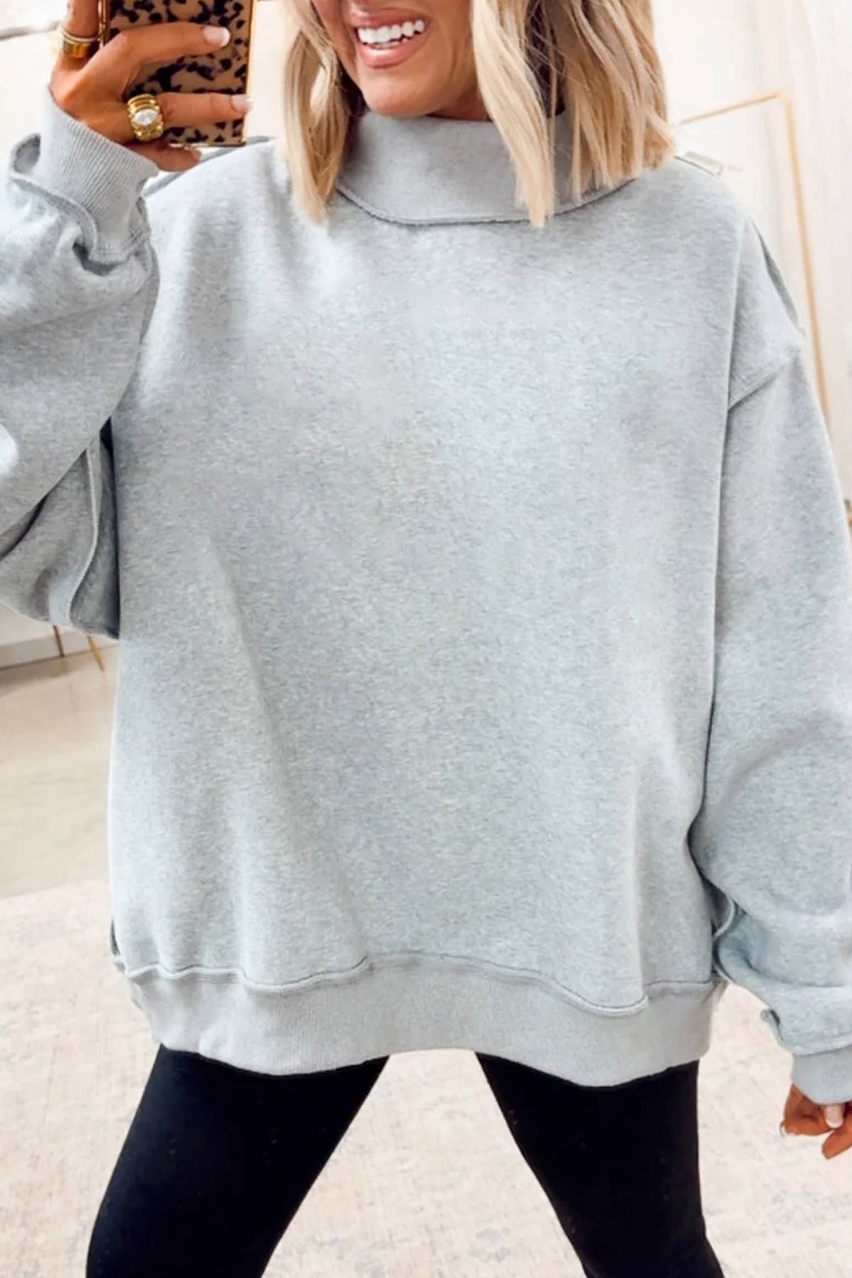 Reversible Mock Neck Drop Shoulder Sweatshirt