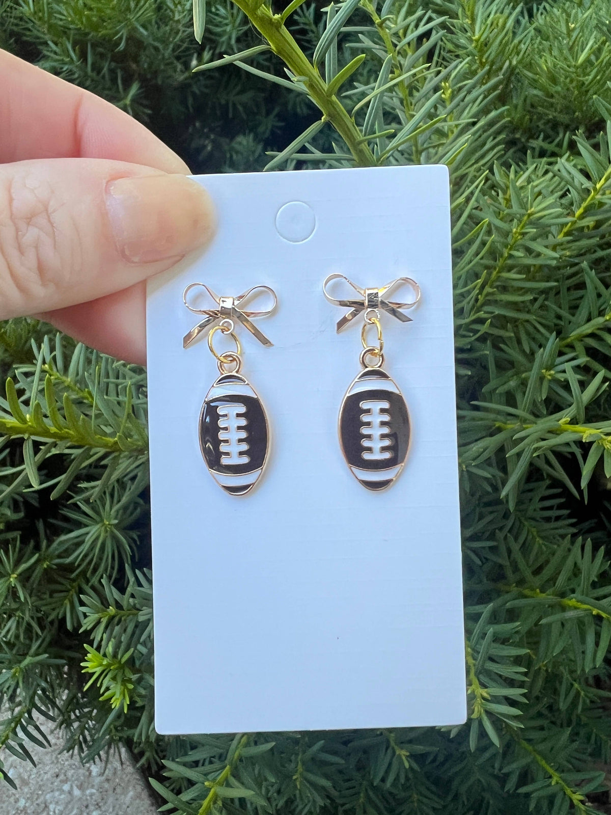 Bow Football Earrings Enamel Game Day