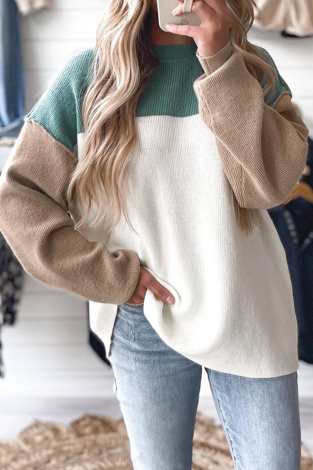Triple Color Block Ribbed Sweater
