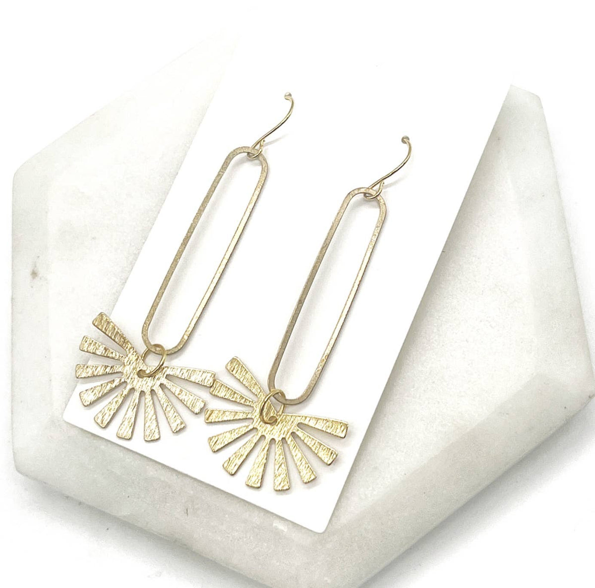 Gold Burst Long Drop Metal Statement Earrings