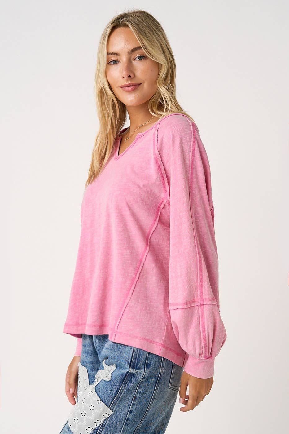 MINERAL WASH EXPOSED SEAM LONG SLEEVE TOP