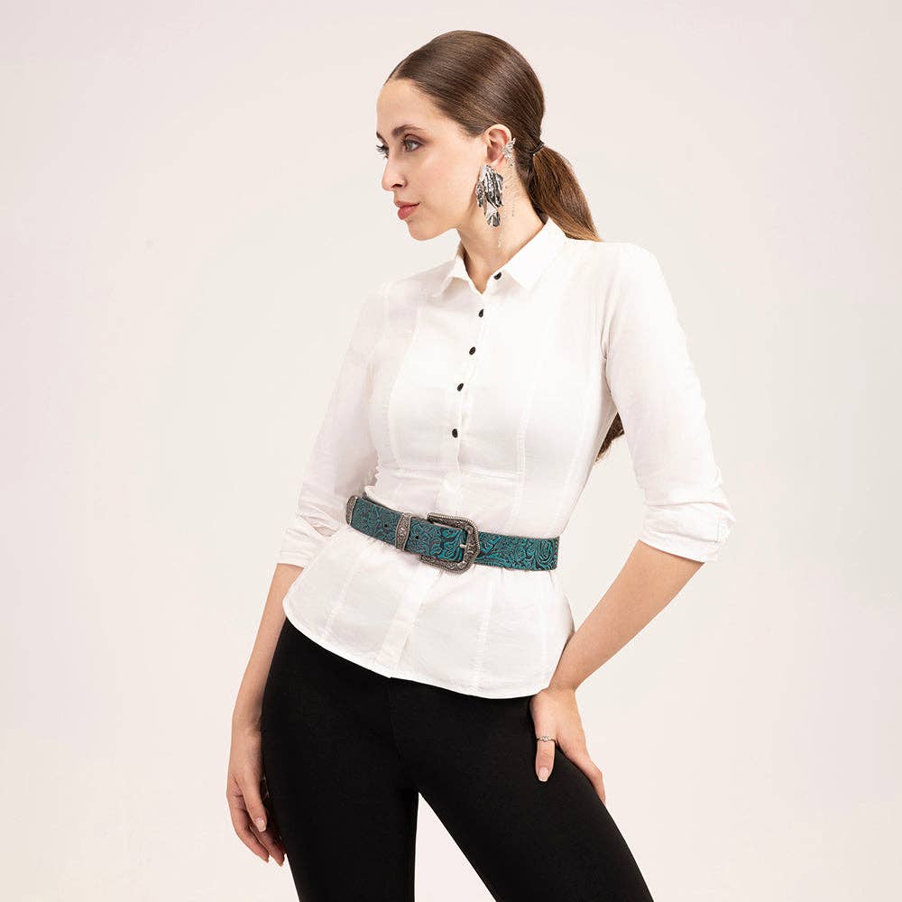 Sophia Turquoise Floral Embossed Leather Belt