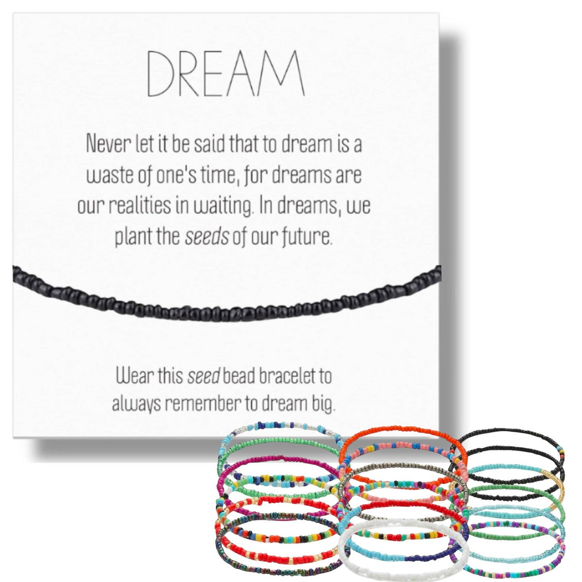 Dream Seed Bead Stretch Bracelet with Quote Card