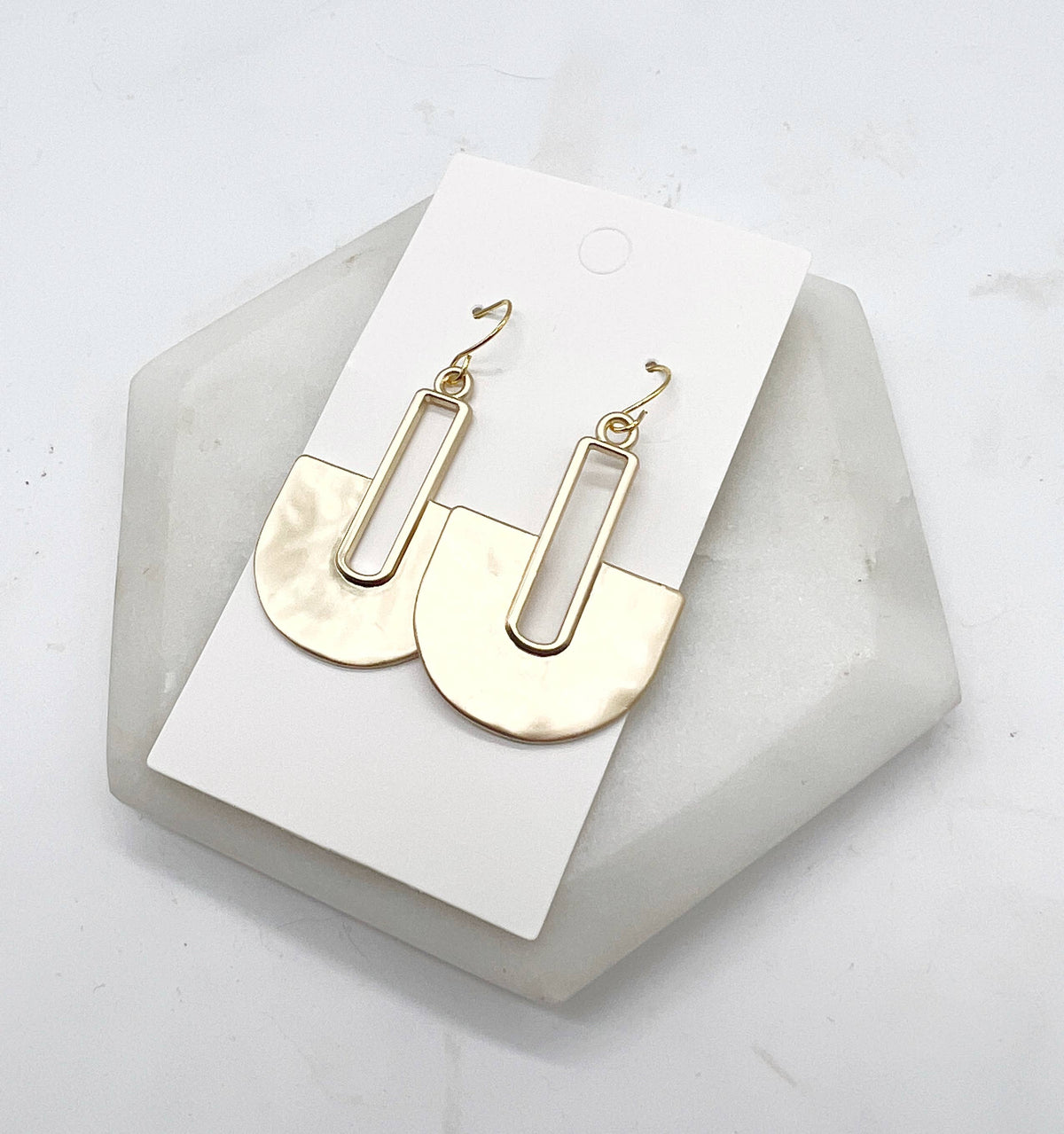 Gold Metal Fan Pendant Statement Earrings