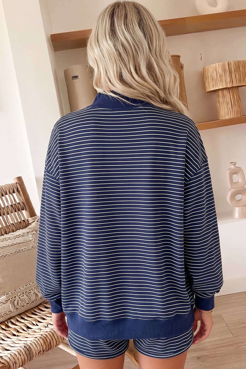 Stripe Mock Neck Pullover & Matching Shorts Set