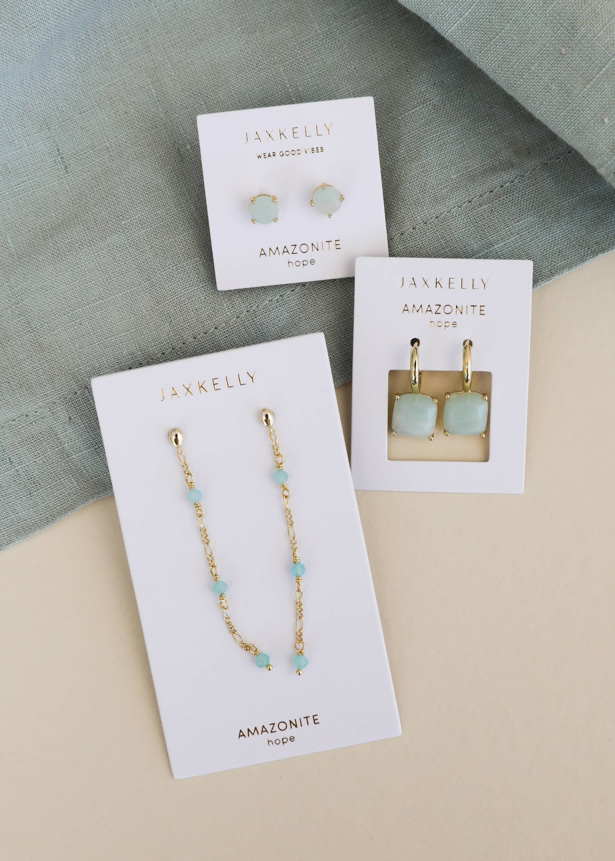 Round - Amazonite Gemstone - Gold Earrings
