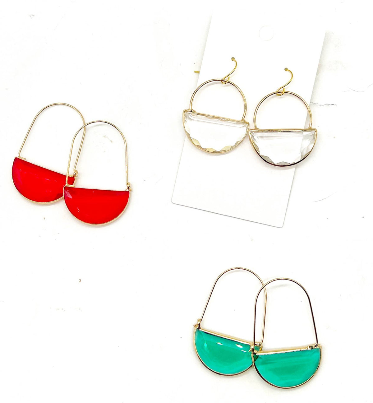 Red Crimson Gold Gem Hoop Earrings