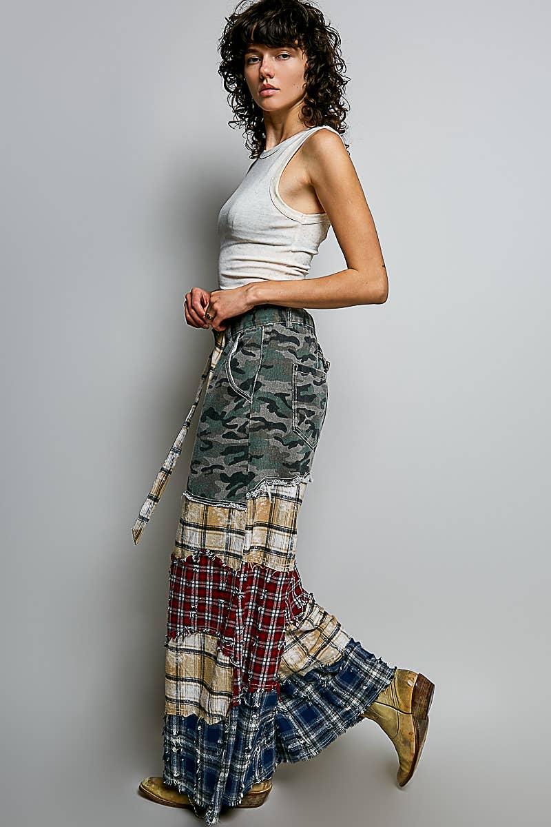 Asymmetrical Patchwork Twill Pants
