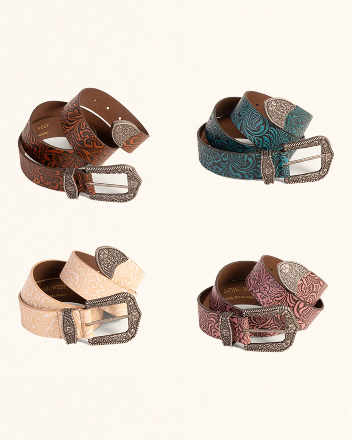 Sophia Turquoise Floral Embossed Leather Belt