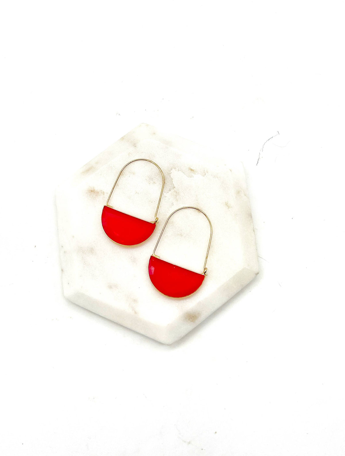Red Crimson Gold Gem Hoop Earrings
